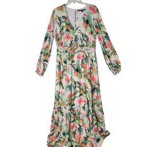 Boston Proper Empire Ocean Life Maxi Dress 14 Resortwear Coastal Wicker Tiered